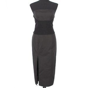 Auteur Black Strapless Dress Mesh Corset Cotton Midi Bodycon XS X-Small NEW